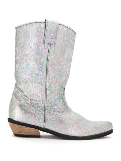 Shop Amapô Holographic Leather Boots In Grey