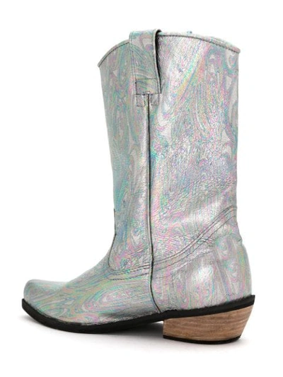 Shop Amapô Holographic Leather Boots In Grey