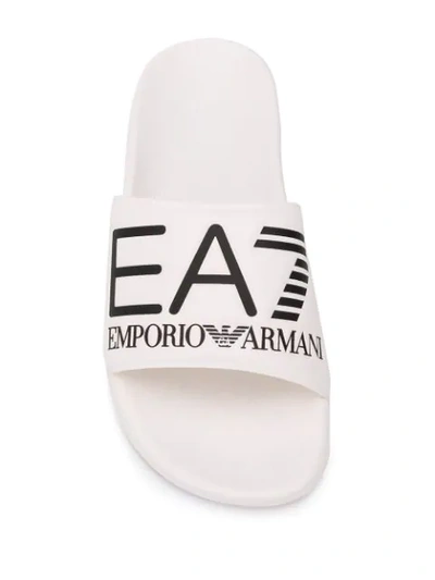 Shop Ea7 Printed Logo Slides In White