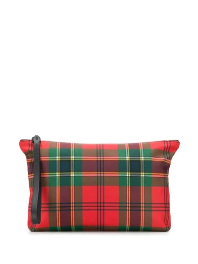 Shop Alexander Mcqueen Plaid Canvas Pouch In Red