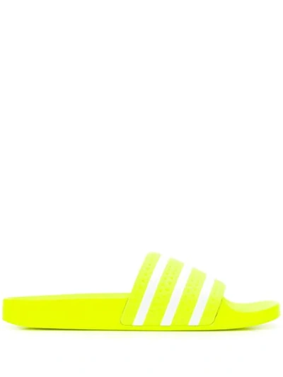 Shop Adidas Originals Stripe Detail Slides In Yellow