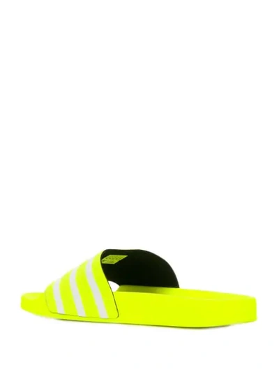 Shop Adidas Originals Stripe Detail Slides In Yellow