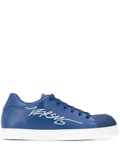 Shop Versus Embroidered Logo Sneakers In Blue