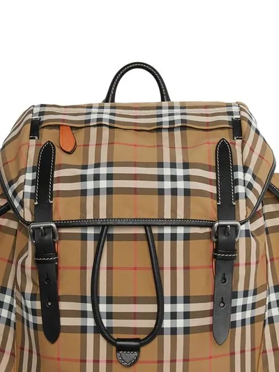 Shop Burberry Vintage Check And Leather Backpack In Brown