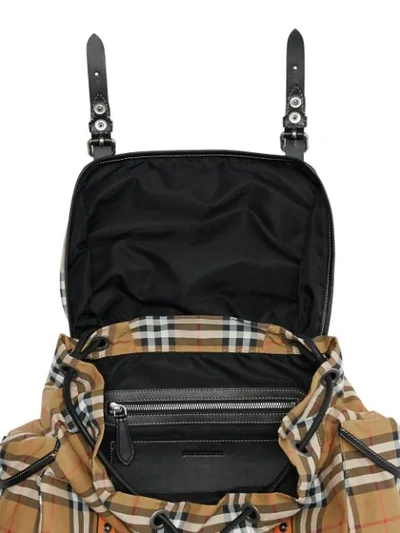 Shop Burberry Vintage Check And Leather Backpack In Brown