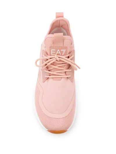 Shop Ea7 Logo Embossed Sneakers In Pink