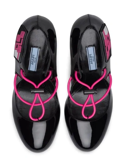 Shop Prada Lace-up Pumps In F0jng Black+fluorescent Pink