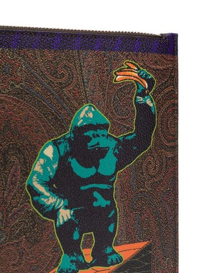 ETRO 黑猩猩印花手拿包 - 红色