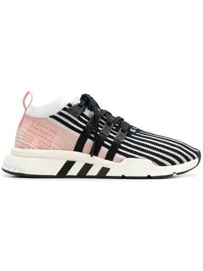 Shop Adidas Originals Pink, Black And White Eqt Support Mid Adv Primeknit Sneakers