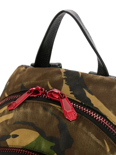 Shop Philipp Plein Camouflage Triple Zip Backpack In Brown