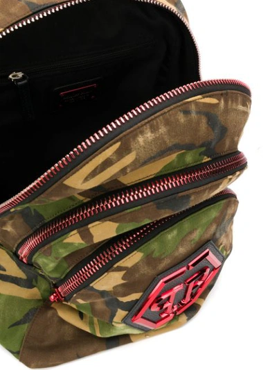 Shop Philipp Plein Camouflage Triple Zip Backpack In Brown