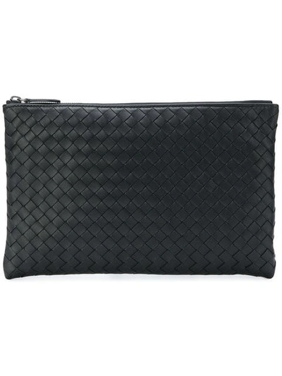 Shop Bottega Veneta Woven Zipped Clutch In Black