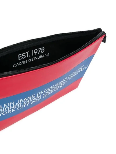 Shop Calvin Klein Jeans Est.1978 Logo Striped Pouch In Red