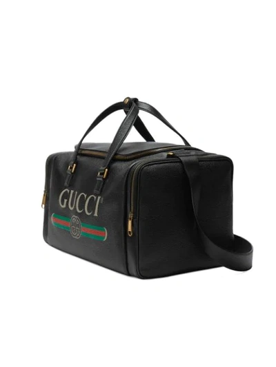 Shop Gucci Print Leather Carry-on Duffle In Black