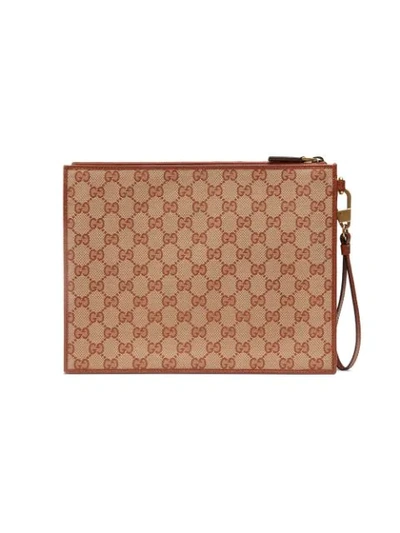 Shop Gucci Original Gg Pouch With Ny Yankees™ Patch In Neutrals