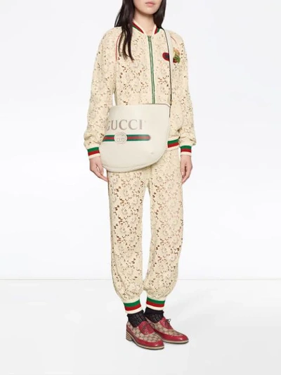 Shop Gucci Printed Logo Crossbody Bag In White