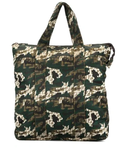 Pre-owned Fendi Zucchino Pattern Shopper In Green