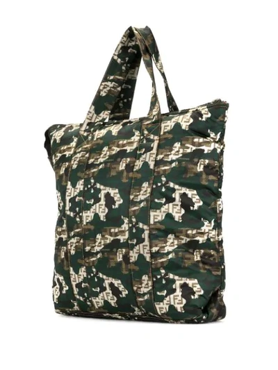 Pre-owned Fendi Zucchino Pattern Shopper In Green