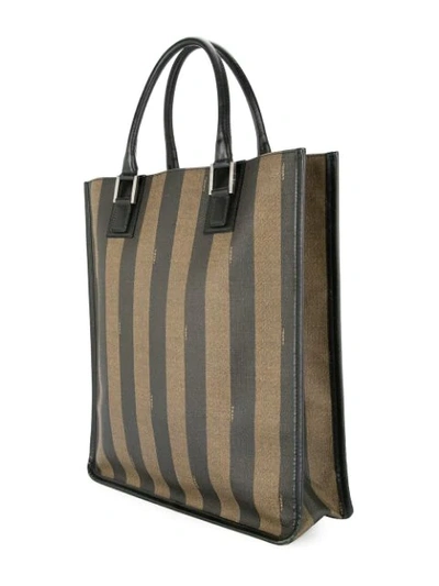 Pre-owned Fendi Striped Logo Tote In Brown