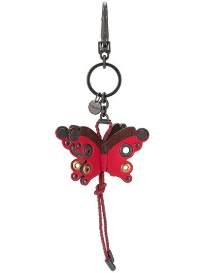 Shop Bottega Veneta Butterfly Charm Key Ring In Red