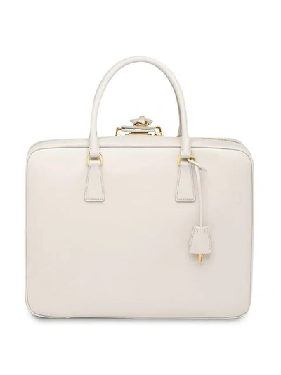 Shop Prada Saffiano Logo Suitcase In White