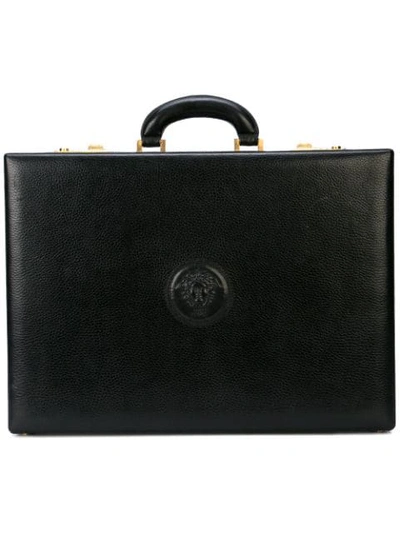 Pre-owned Versace Logo浮雕公文包 In Black