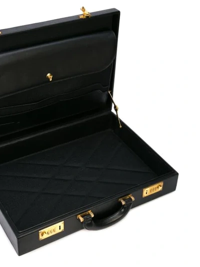 Pre-owned Versace Logo Embossed Briefcase In Black