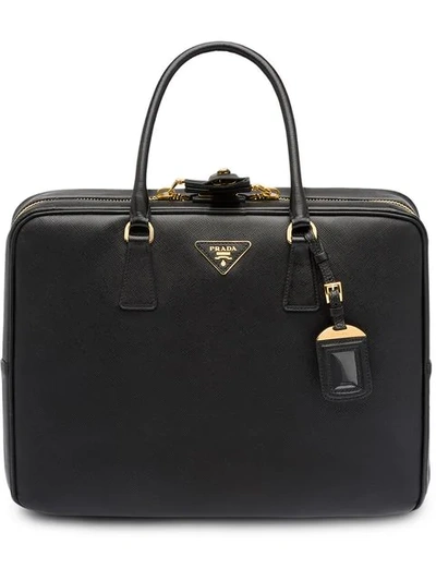 Shop Prada Saffiano Logo Suitcase In Black