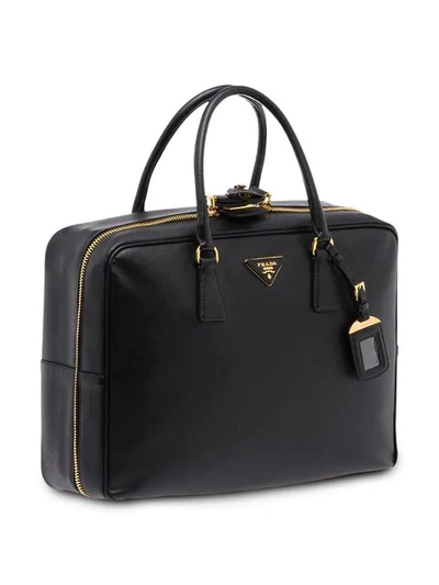 Shop Prada Saffiano Logo Suitcase In Black