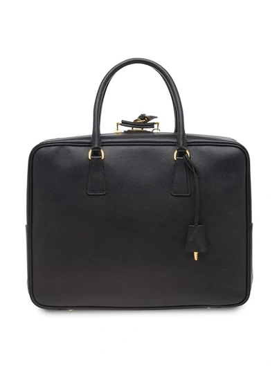 Shop Prada Saffiano Logo Suitcase In Black