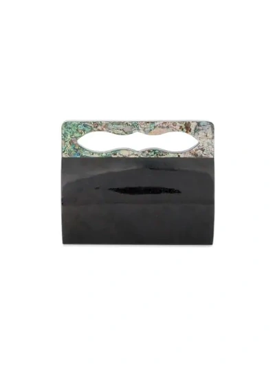 Shop Nathalie Trad Yves Shell Clutch With Mother Of Pearl Handles In Black