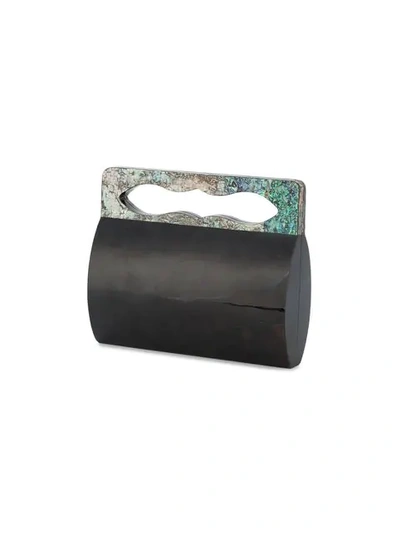 Shop Nathalie Trad Yves Shell Clutch With Mother Of Pearl Handles In Black