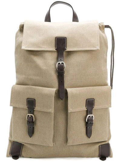 Shop Holland & Holland Canvas Drawstring Backpack In Neutrals