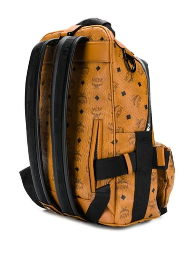 Shop Mcm Logo Textured Backpack In Brown