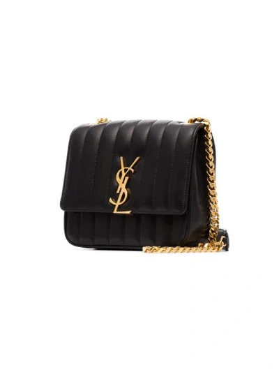 Shop Saint Laurent Black Vicky Logo Plaque Bag