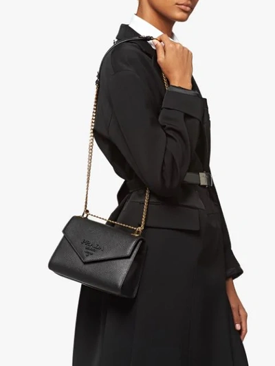 Shop Prada Monochrome Saffiano Leather Bag In Black