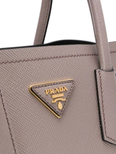 Shop Prada Logo Top Handles Tote - Grey