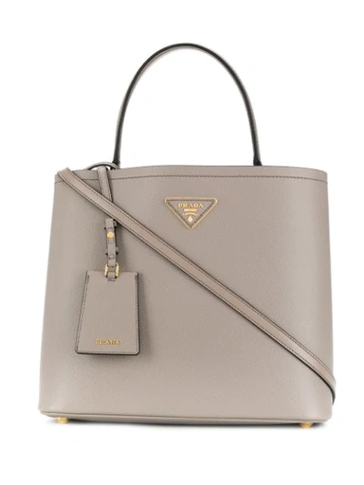Shop Prada Double Saffiano Leather Bag - Grau In Grey