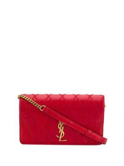 Shop Saint Laurent Logo Shoulder Bag In Red