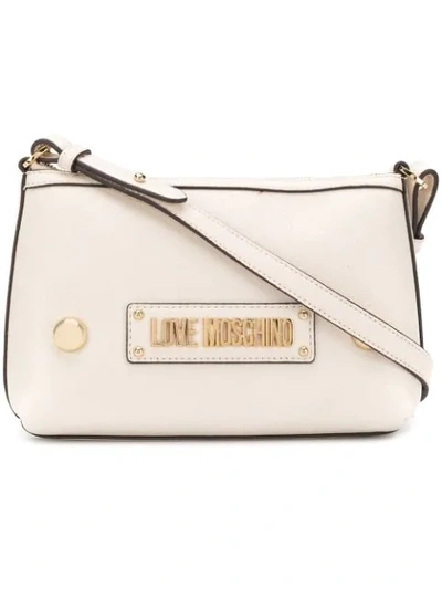 Shop Love Moschino Logo Plaque Crossbody Bag In Neutrals
