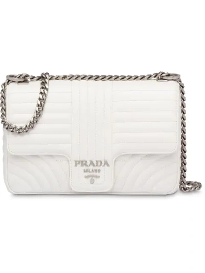 Shop Prada Diagramme Leather Shoulder Bag In White