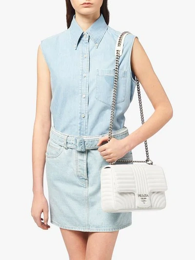 Shop Prada Diagramme Leather Shoulder Bag In White