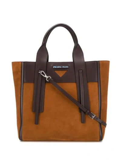 Shop Prada Ouverture Medium Bag - Brown