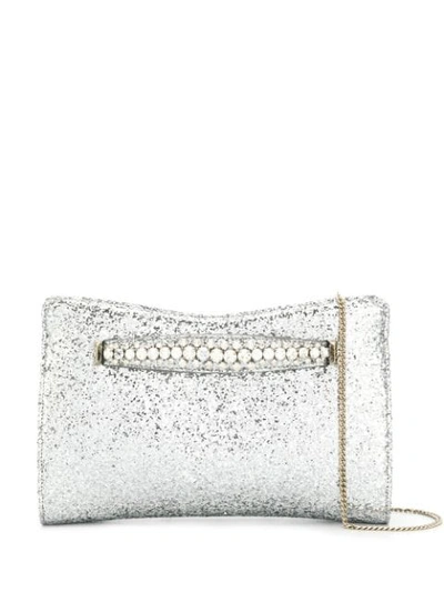Shop Jimmy Choo Venus Glitter Clutch Bag In Silver