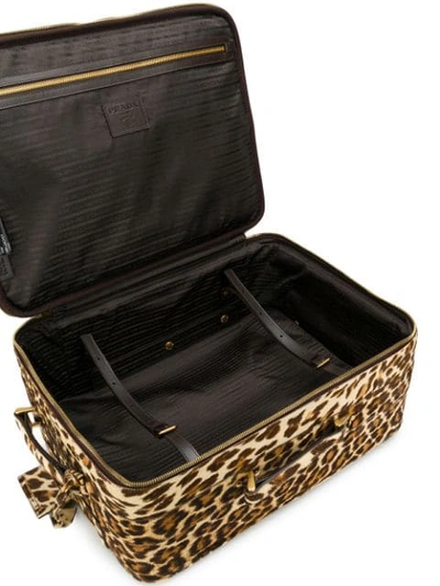 Shop Prada Leopard Print Suitcase - Brown