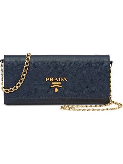 Shop Prada Leather Shoulder Bag - Blue