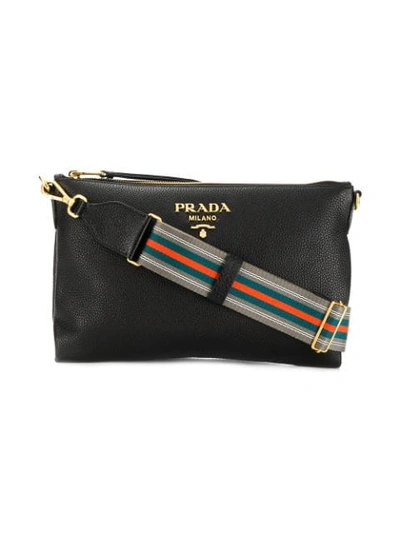 Shop Prada Logo Shoulder Bag - Black