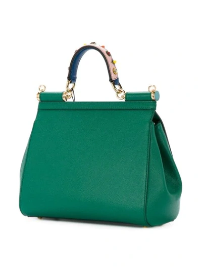 Shop Dolce & Gabbana Sicily Handbag With Handle Embroidery In Green