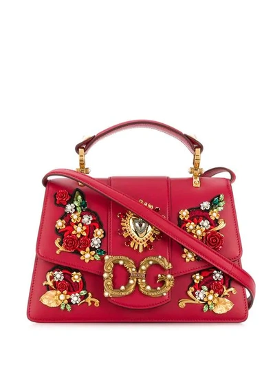 Dolce & Gabbana Dg Amore Bag In Calfskin With Floral Jewel Embroidery In  Red | ModeSens