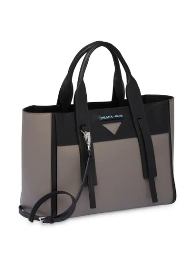 Shop Prada Ouverture Medium Leather Bag In Grey ,black